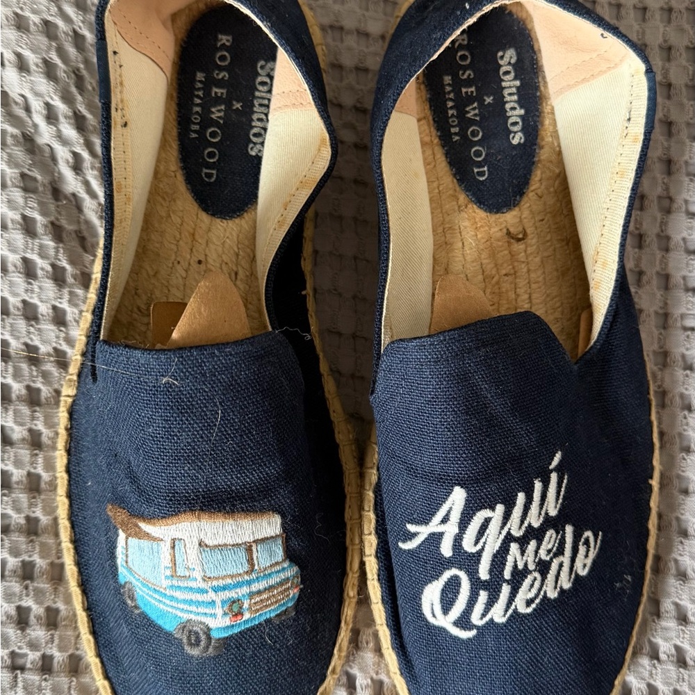 Soludos x Rosewood Navy and Tan Espadrilles